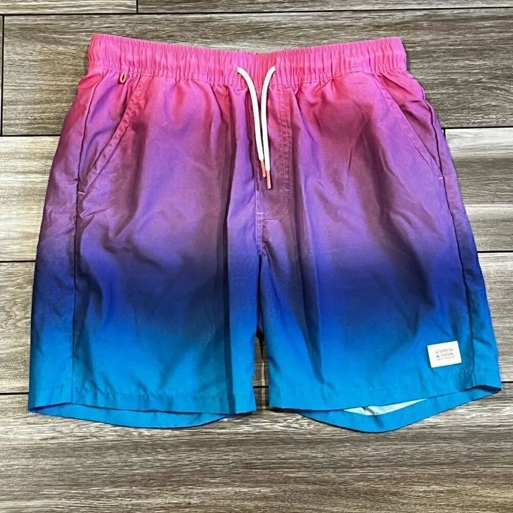 Scotch & Soda Cerise Gradient Mid-Length Printed Swim Shorts Size Small